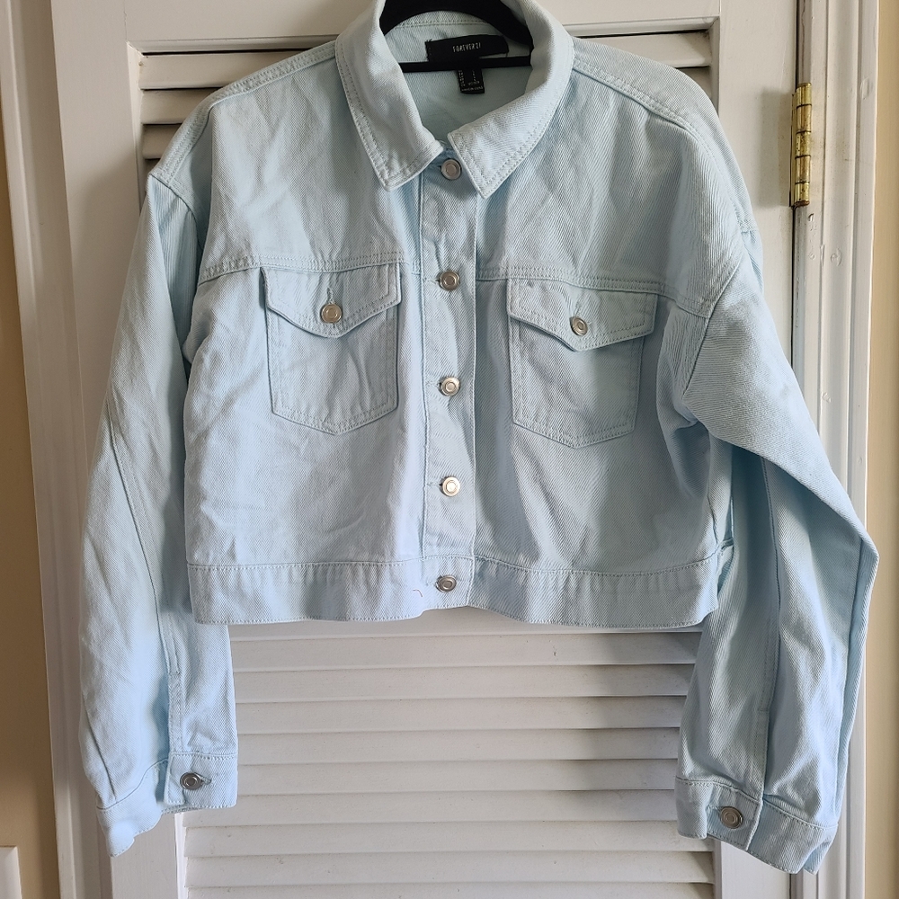 F21 Cropped denim jacket Aqua Large